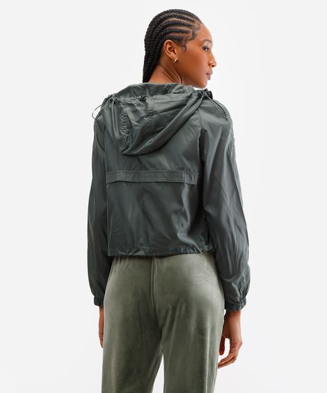 jaqueta corta vento com capuz esportiva - verde militar