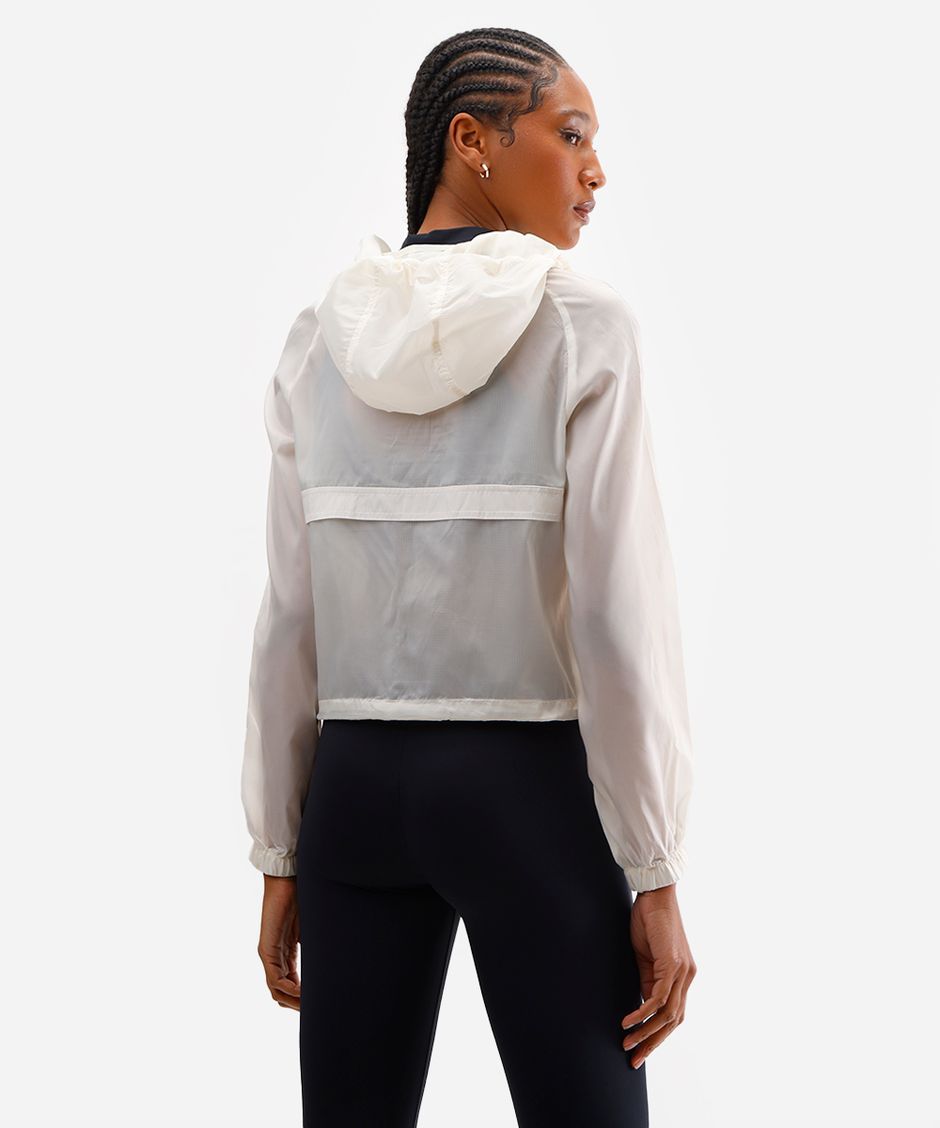 jaqueta corta vento com capuz esportiva - off white