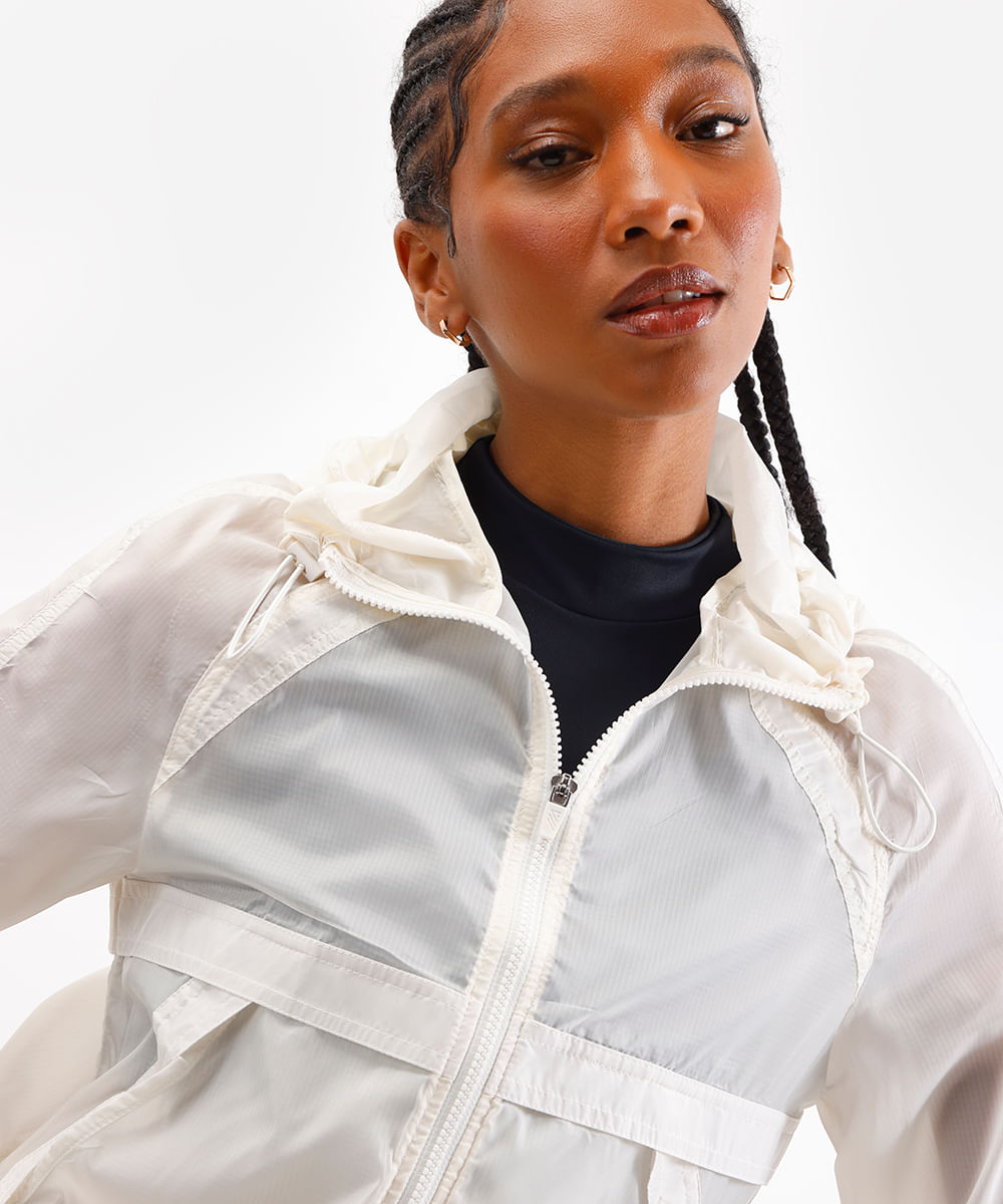 jaqueta corta vento com capuz esportiva ace - off white