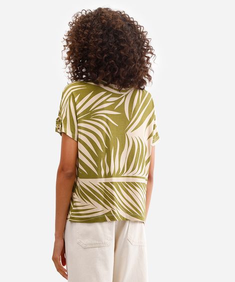 blusa feminina de viscose manga curta folhagens verde