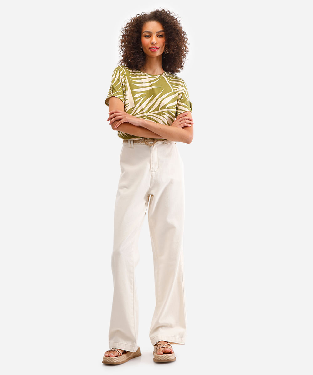 blusa feminina de viscose manga curta folhagens verde