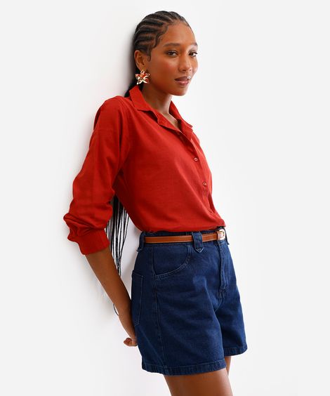 camisa de algodão manga longa laranja