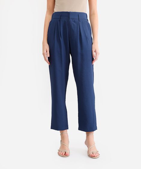 calça de alfaiataria feminina cós elástico azul