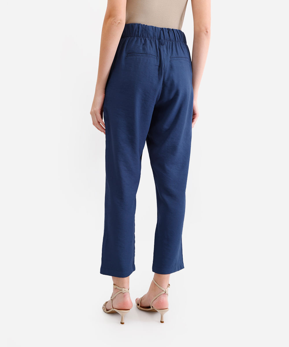 calça de alfaiataria feminina cós elástico azul