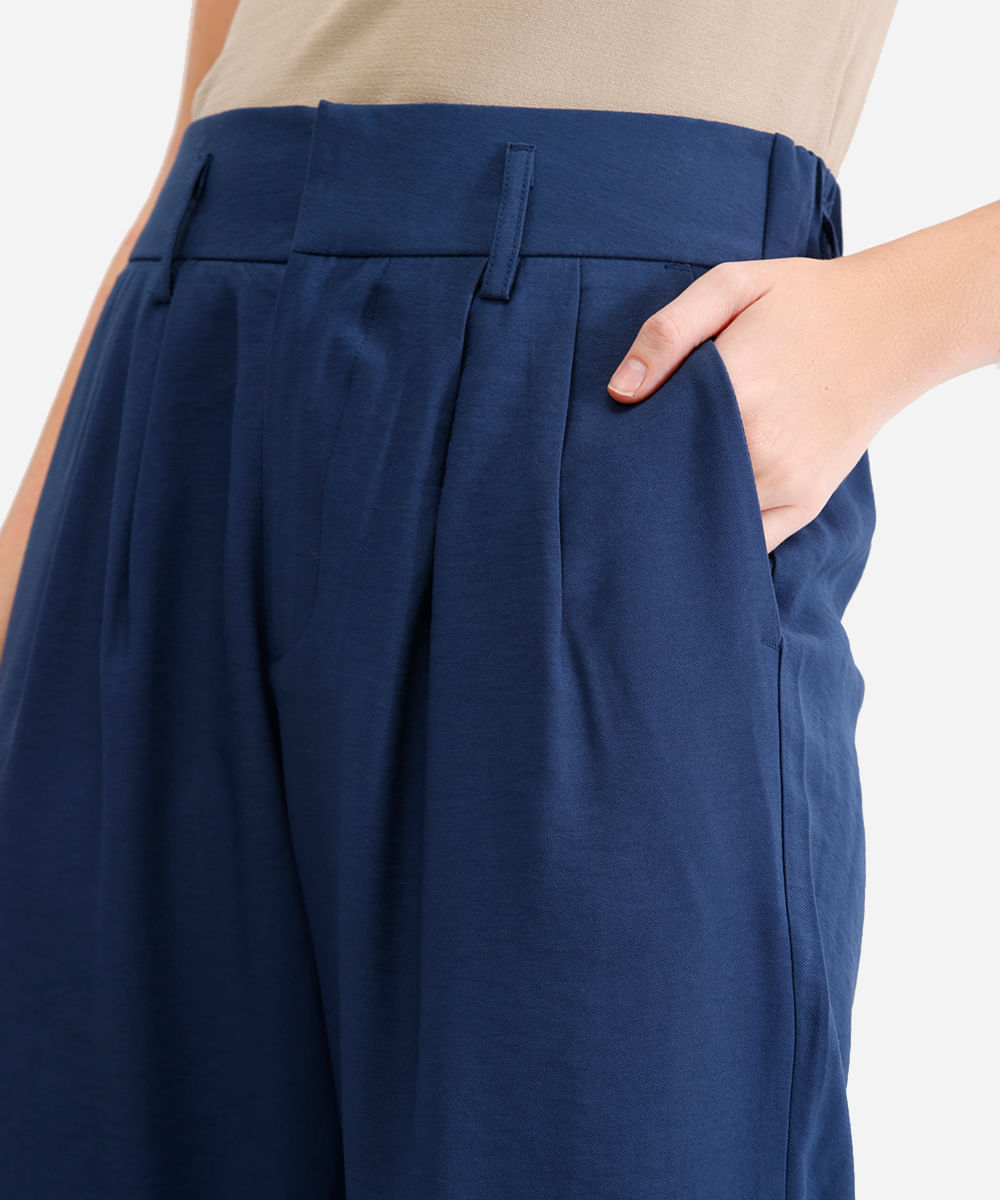 calça de alfaiataria feminina cós elástico azul