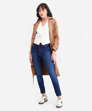 calça skinny feminina jeans cintura média azul