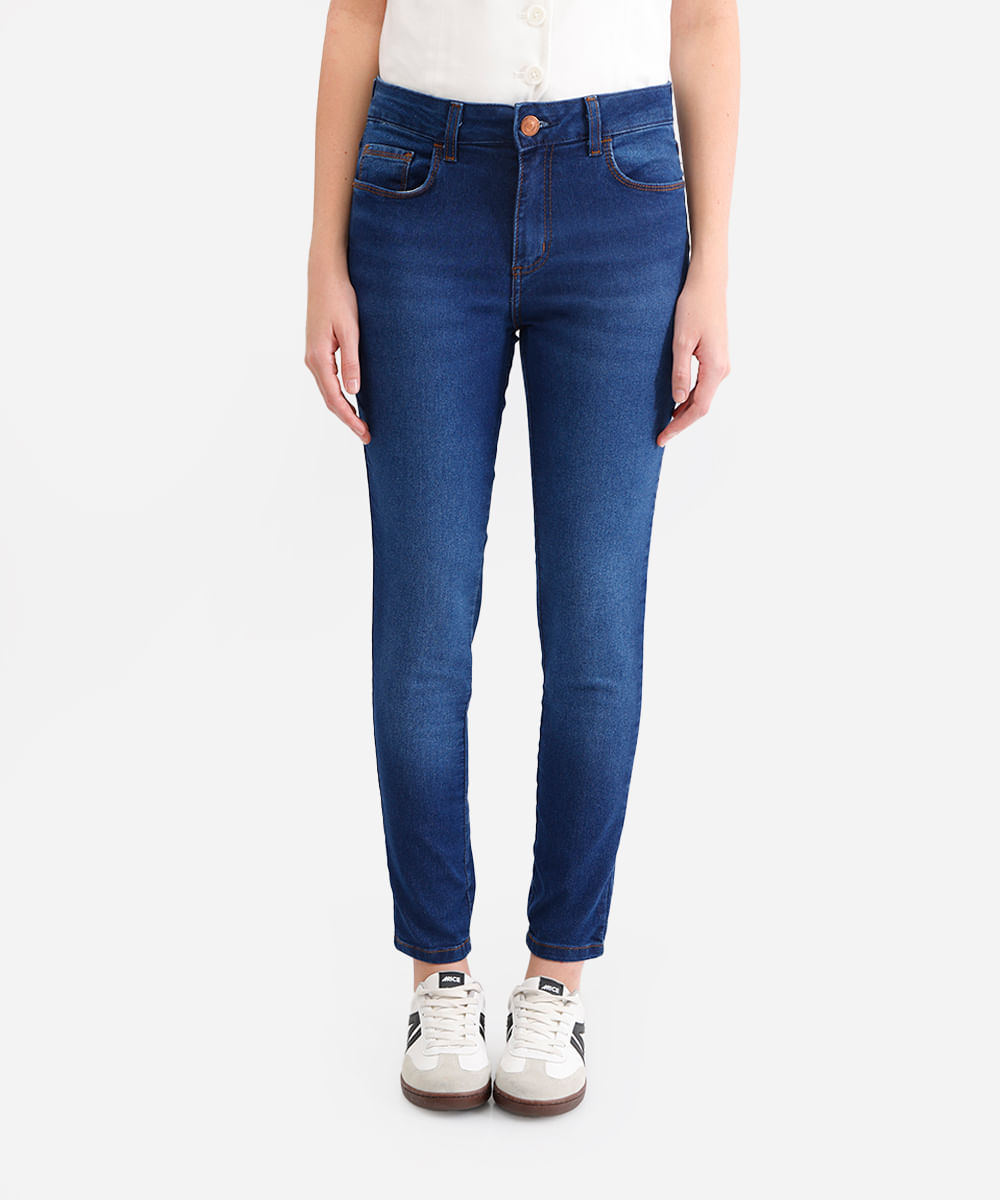 calça skinny feminina jeans cintura média azul