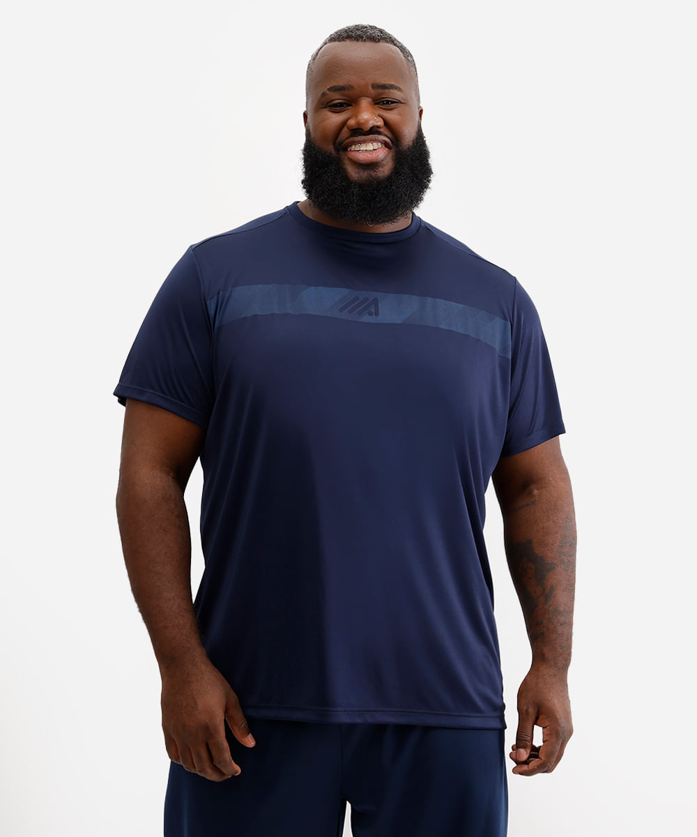 camiseta masculina esportiva plus size - azul marinho