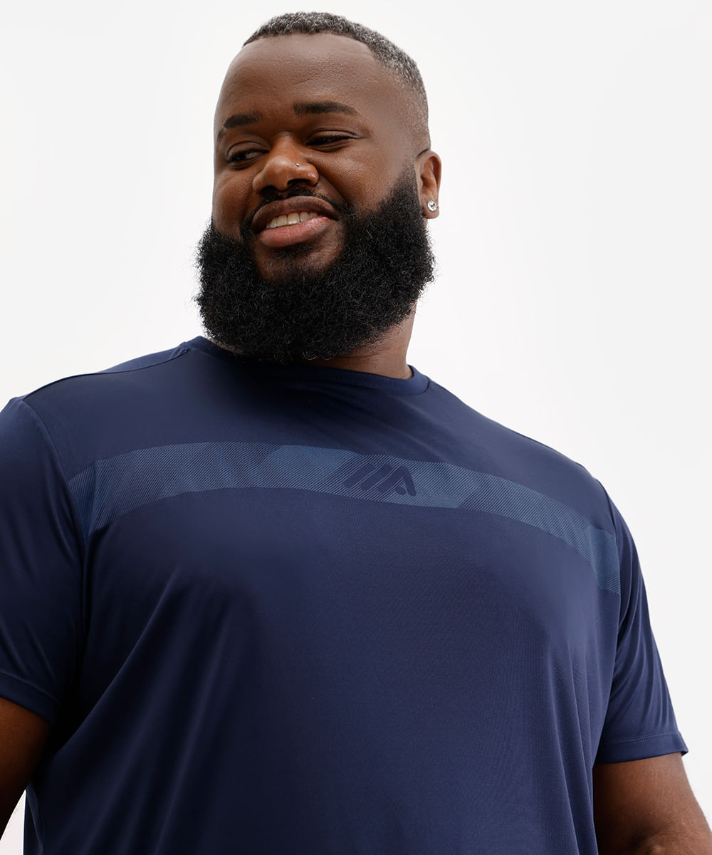 camiseta masculina esportiva plus size - azul marinho