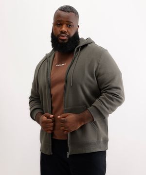 jaqueta de moletom básica plus size verde