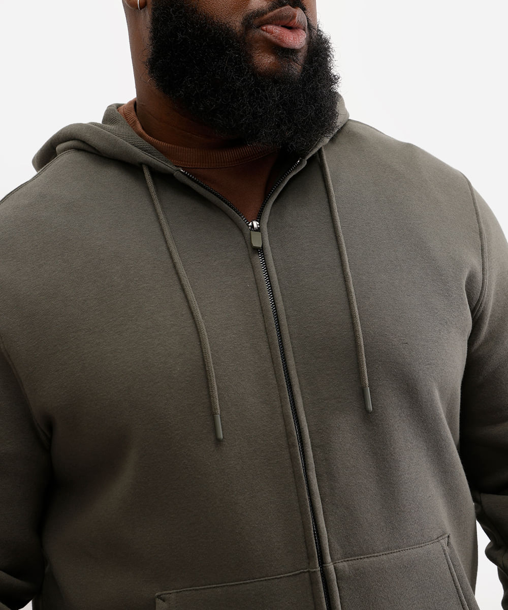 jaqueta de moletom básica plus size verde