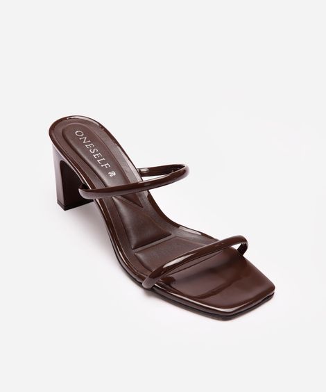 tamanco verniz salto médio tiras finas oneself marrom