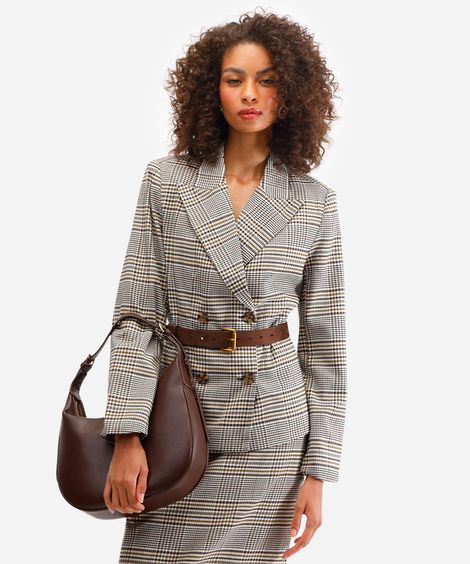 blazer feminino de alfaiataria xadrez marrom