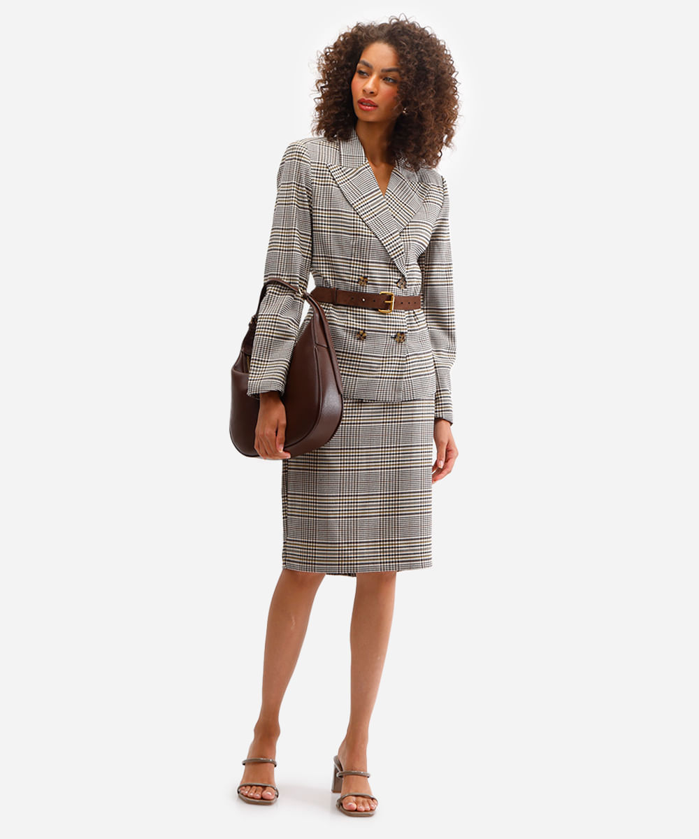 blazer feminino de alfaiataria xadrez marrom