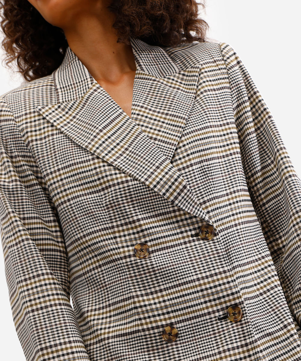 blazer feminino de alfaiataria xadrez marrom