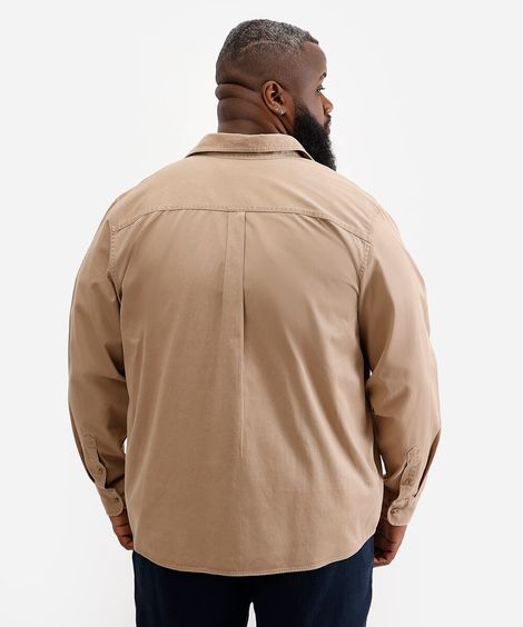 camisa masculina de sarja manga longa plus size bege