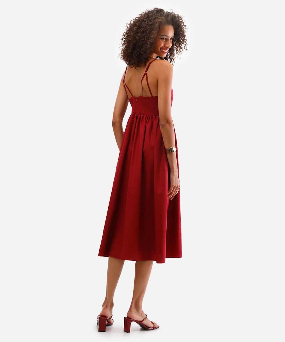 vestido midi feminino alça fina godê vinho