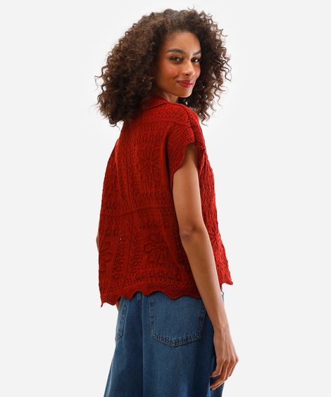 camisa oversized de tricot floral laranja