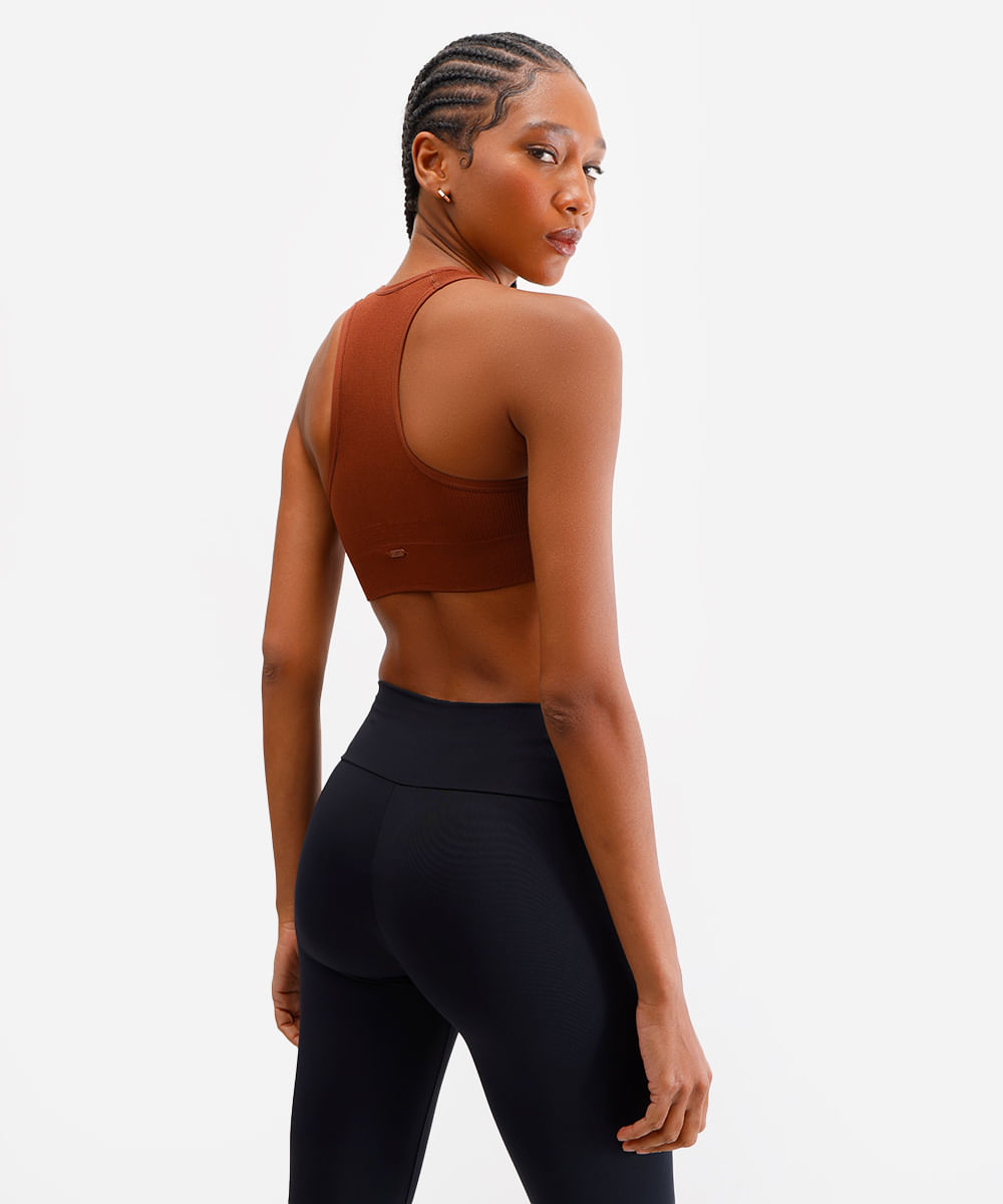 top nadador canelado com bojo removível marrom