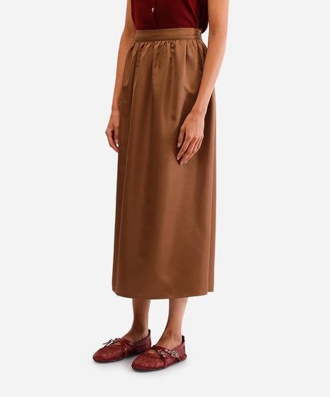 saia midi feminina acetinada marrom
