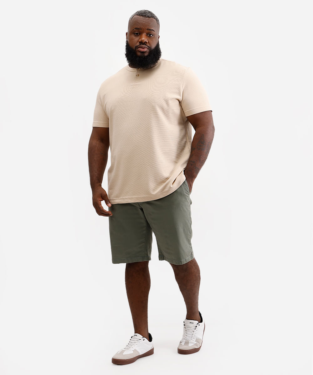 blusa comfort masculina com botões texturizada plus size bege