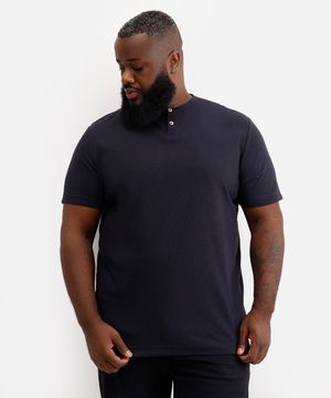 blusa comfort masculina com botões texturizada plus size azul