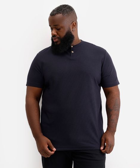 blusa comfort masculina com botões texturizada plus size azul