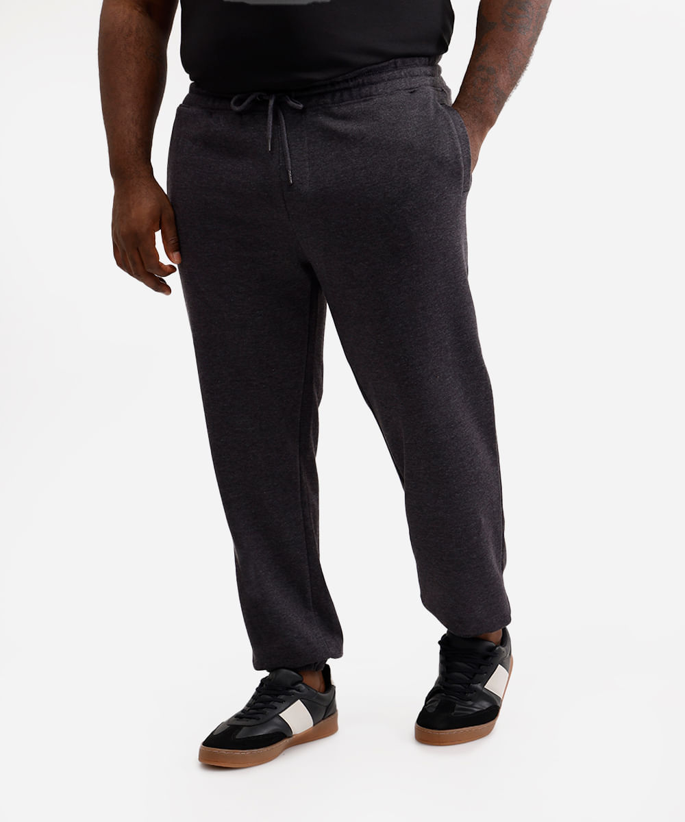 calça jogger masculina de moletom básica plus size cinza