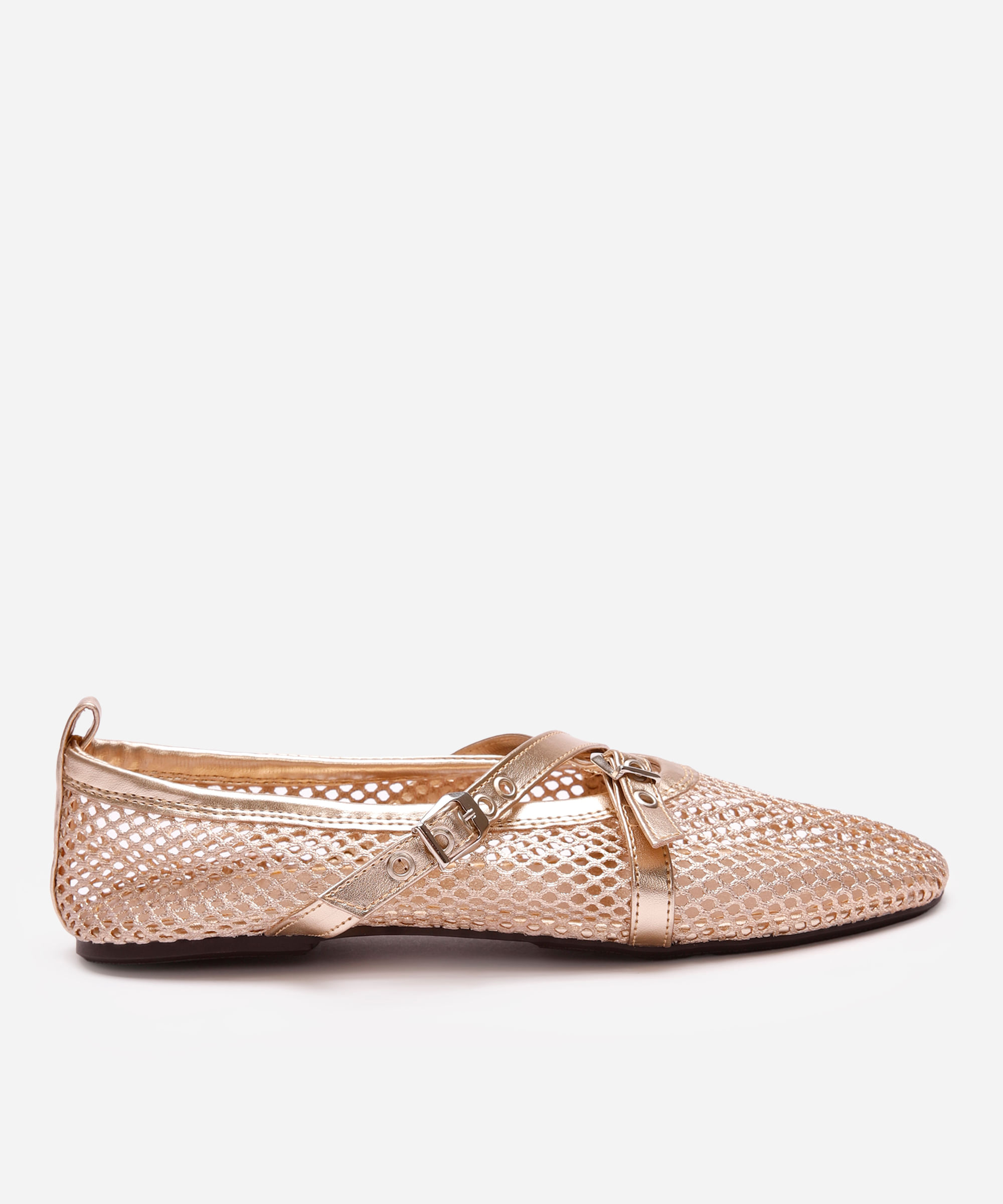 sapatilha de telinha com fivela oneself dourada