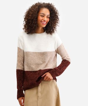 suéter feminino de tricot listrado marrom