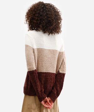suéter feminino de tricot listrado marrom
