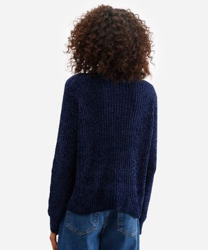suéter de tricô chenille texturizado azul