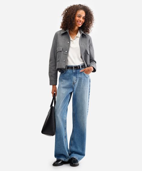 calça wide leg feminina jeans com cinto azul