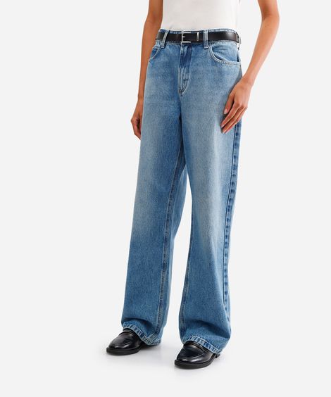 calça wide leg feminina jeans com cinto azul