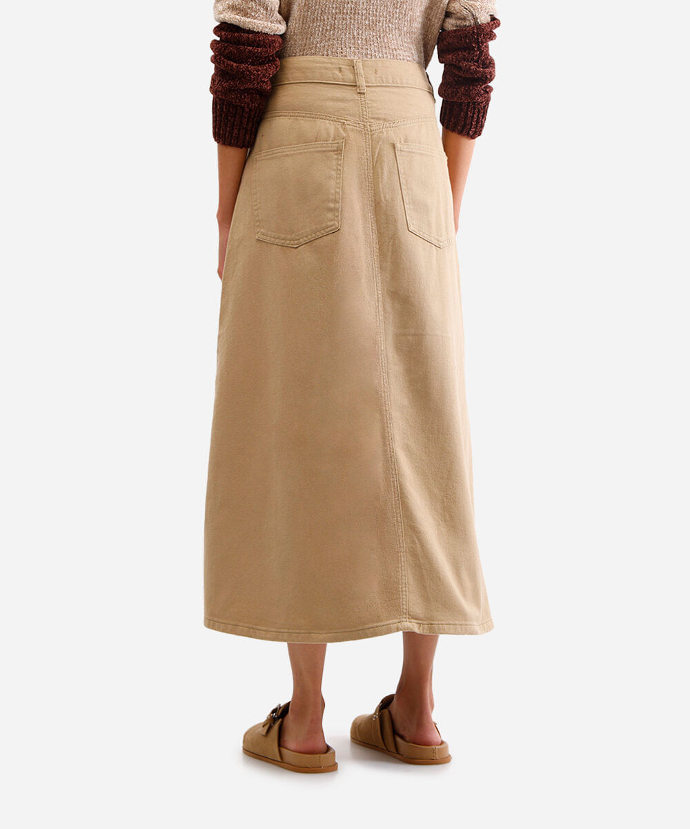 saia evasê feminina de sarja bege