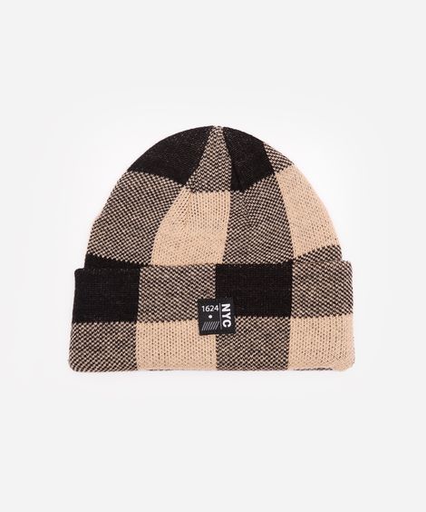gorro masculino xadrez bege