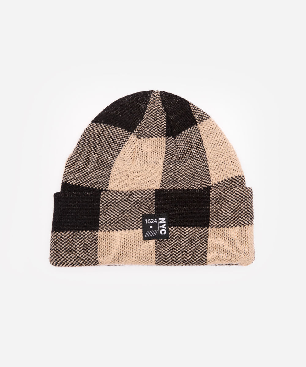 gorro masculino xadrez bege