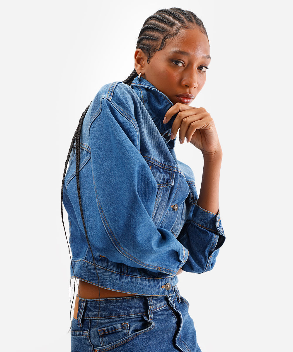 jaqueta jeans feminina manga longa azul