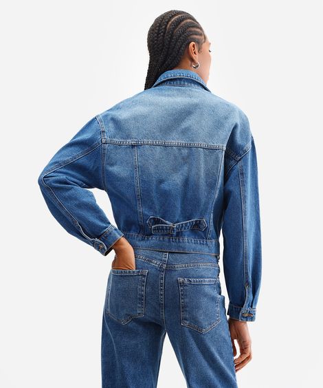 jaqueta jeans feminina manga longa azul
