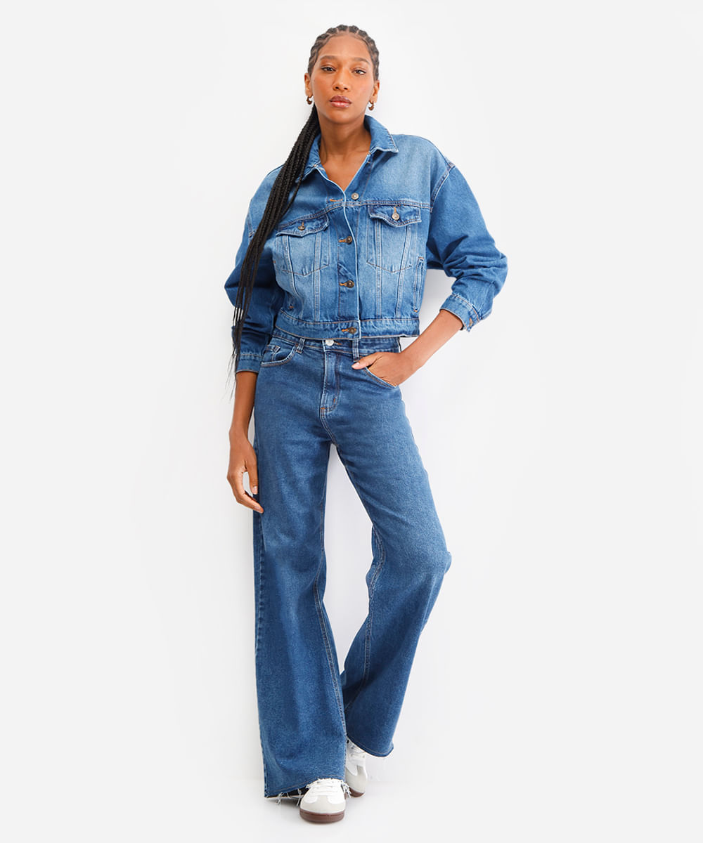 jaqueta jeans feminina manga longa azul