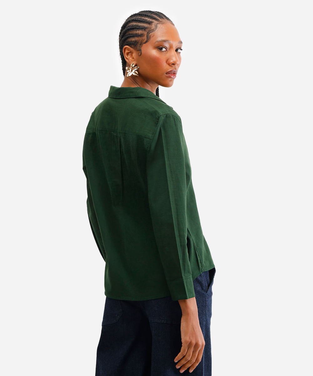 camisa de algodão manga longa verde