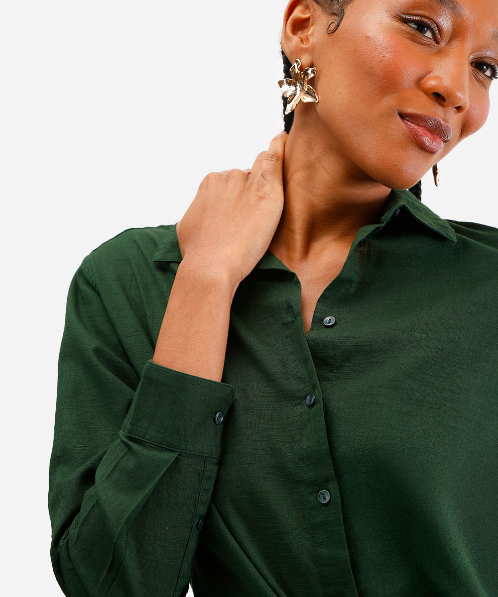 camisa de algodão manga longa verde