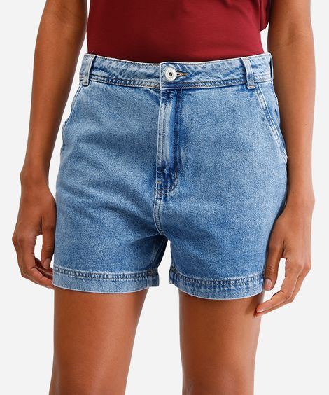 short feminino jeans cintura média azul