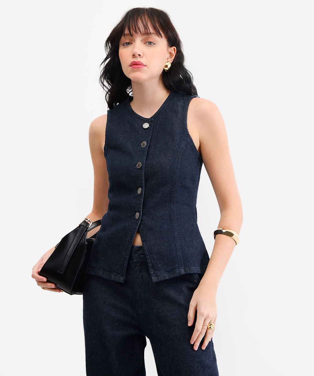 colete feminino jeans azul