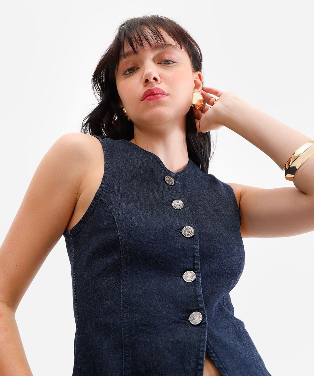 colete feminino jeans azul