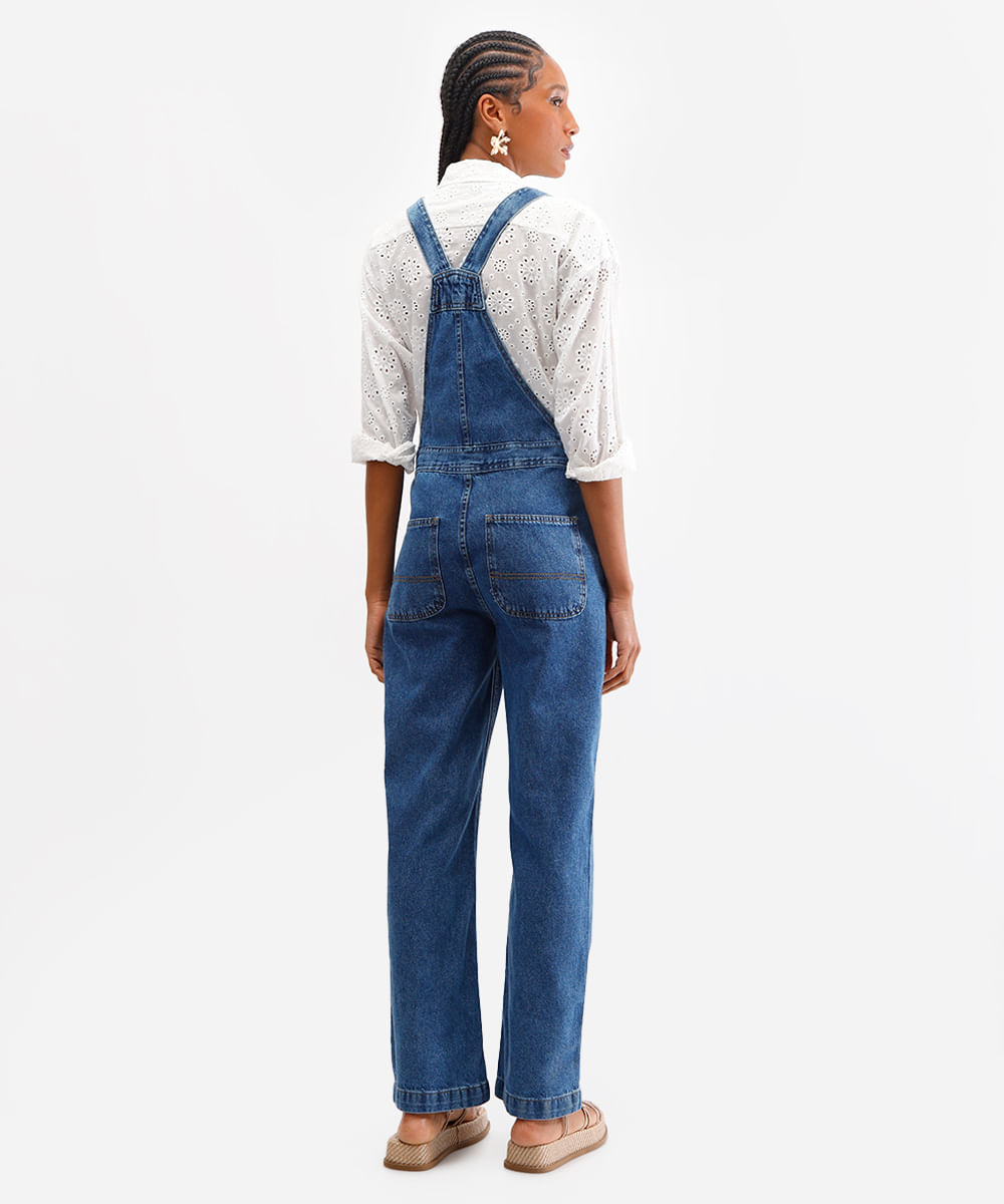 jardineira jeans feminina comfort azul
