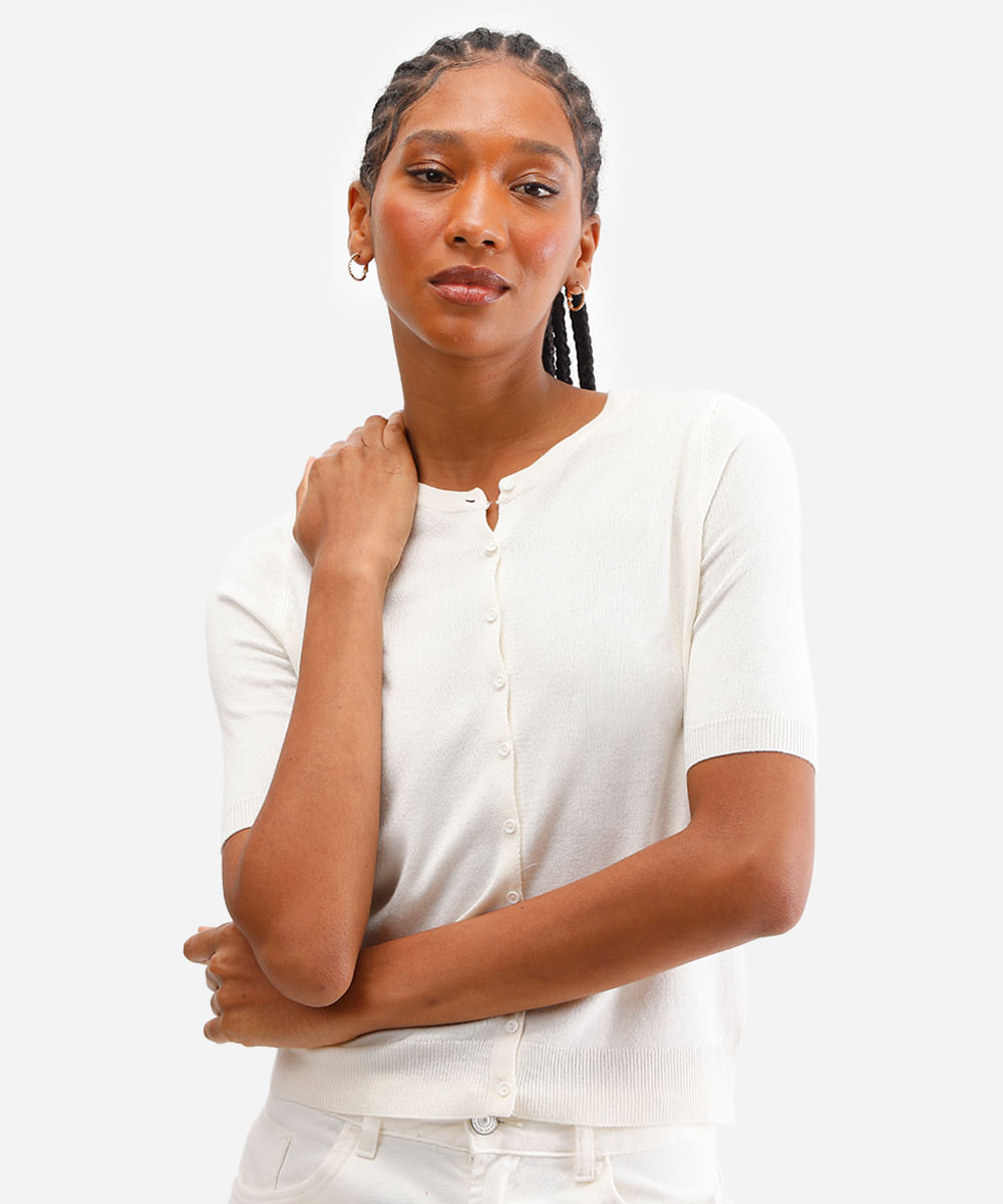 blusa feminina de tricot decote redondo amarela