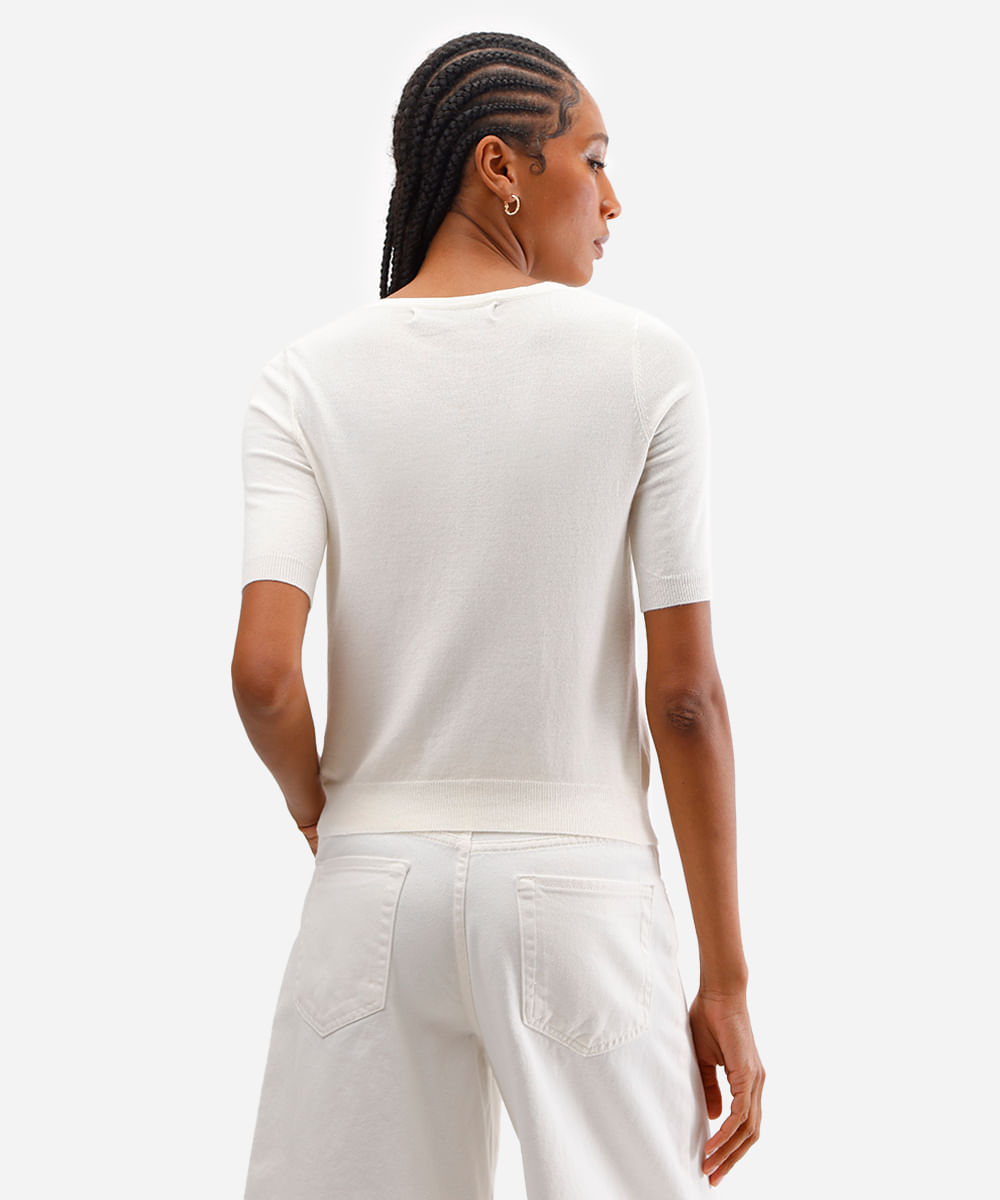 blusa feminina de tricot decote redondo amarela