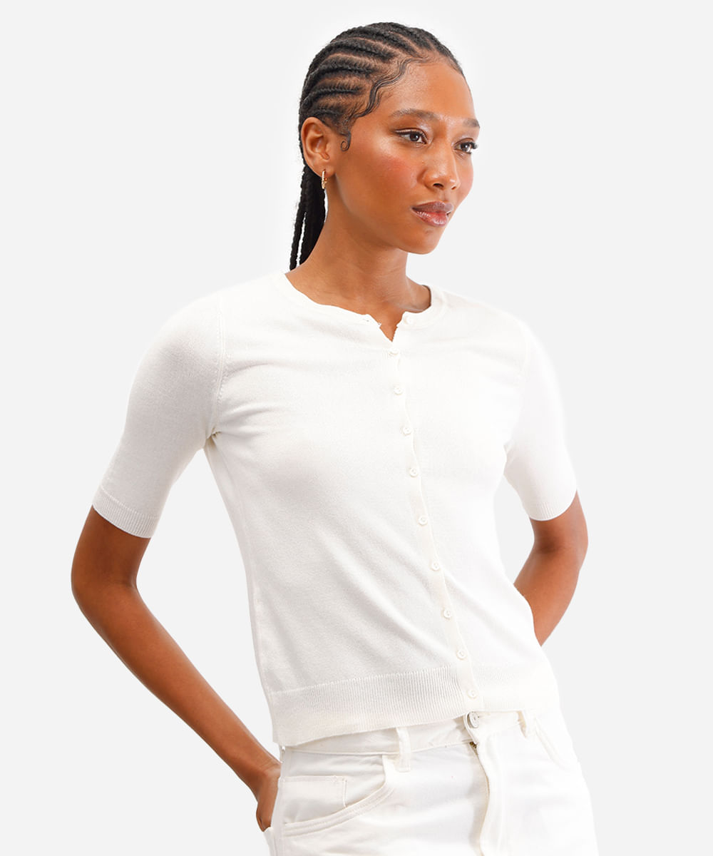 blusa feminina de tricot decote redondo amarela
