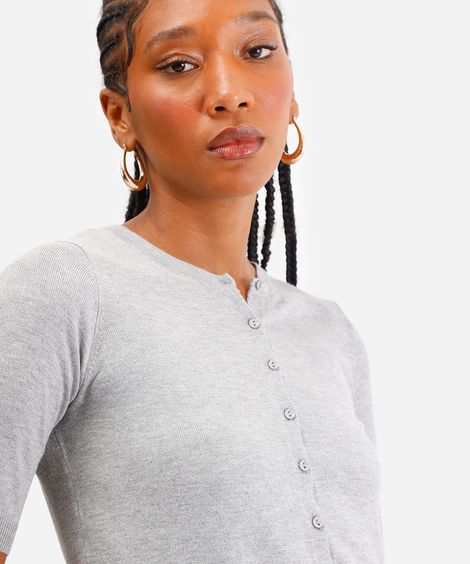 blusa feminina de tricot decote redondo cinza